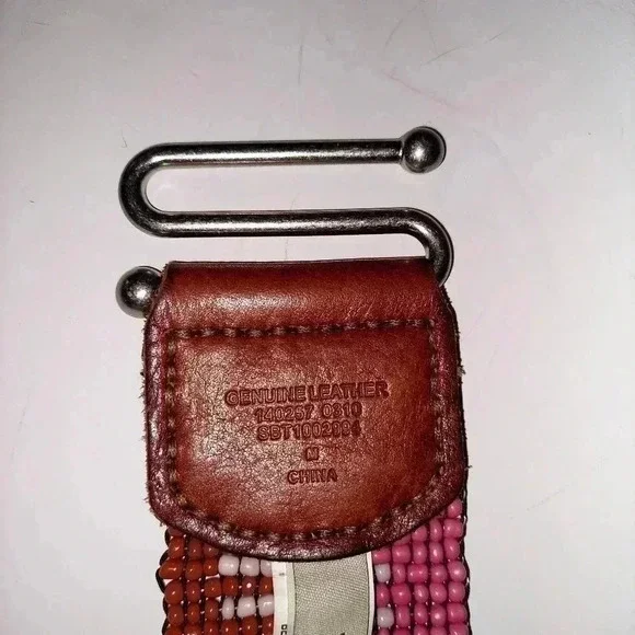 Fossil Beaded Stretch Beltwith Genuine Leather Size Medium - Picture 4 of 5